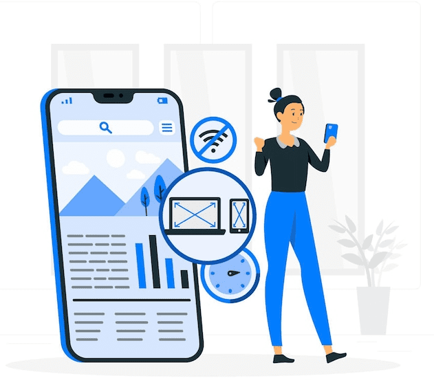 Mobile First Indexing concept with a smartphone and SEO elements.