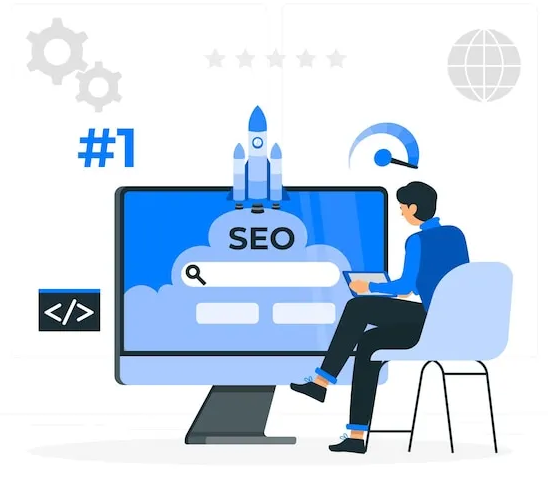 Illustration of SEO optimization tools and analytics for improving website performance and search engine rankings.