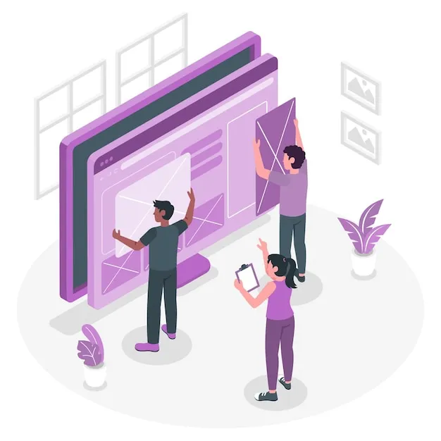 Illustration of website planning with structured layouts and design elements for optimal user experience.