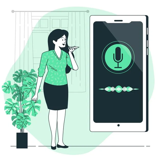Person speaking to a smartphone using voice search.