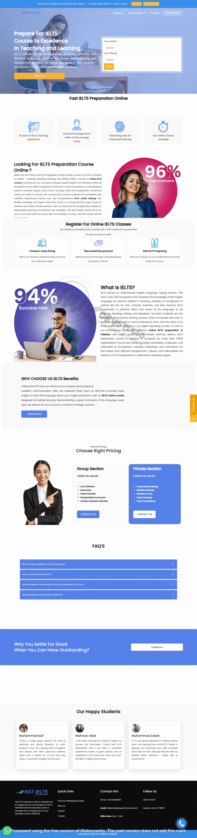 Portfolio showcase of an online courses preparation website with user-friendly design and interactive learning features.