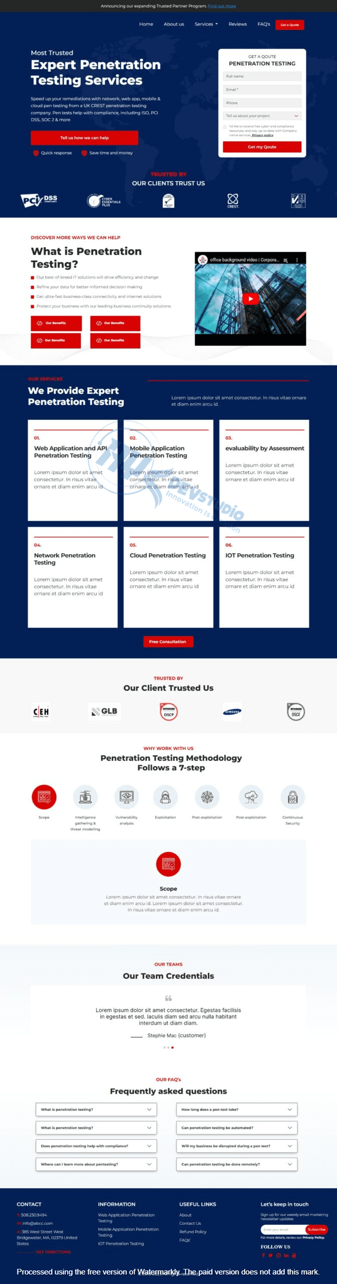 Portfolio showcasing penetration testing services website design with a focus on cybersecurity and professional solutions.