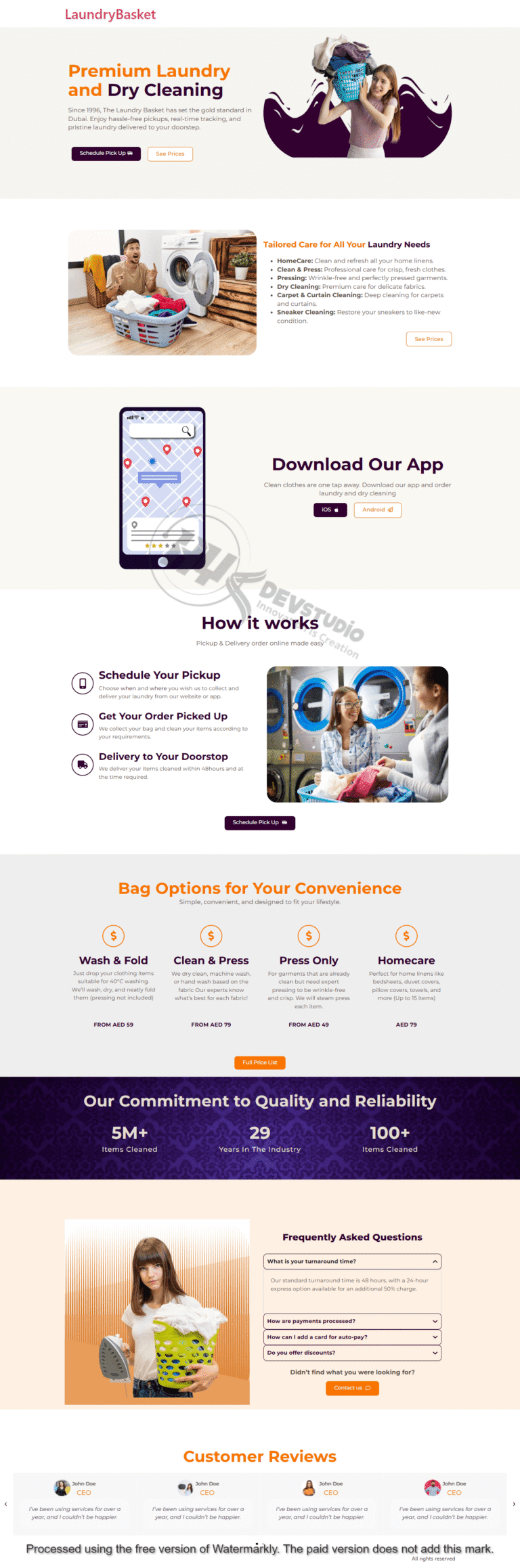 Portfolio showcase of The Laundry Basket website design featuring modern, user-friendly layouts for laundry and cleaning services.
