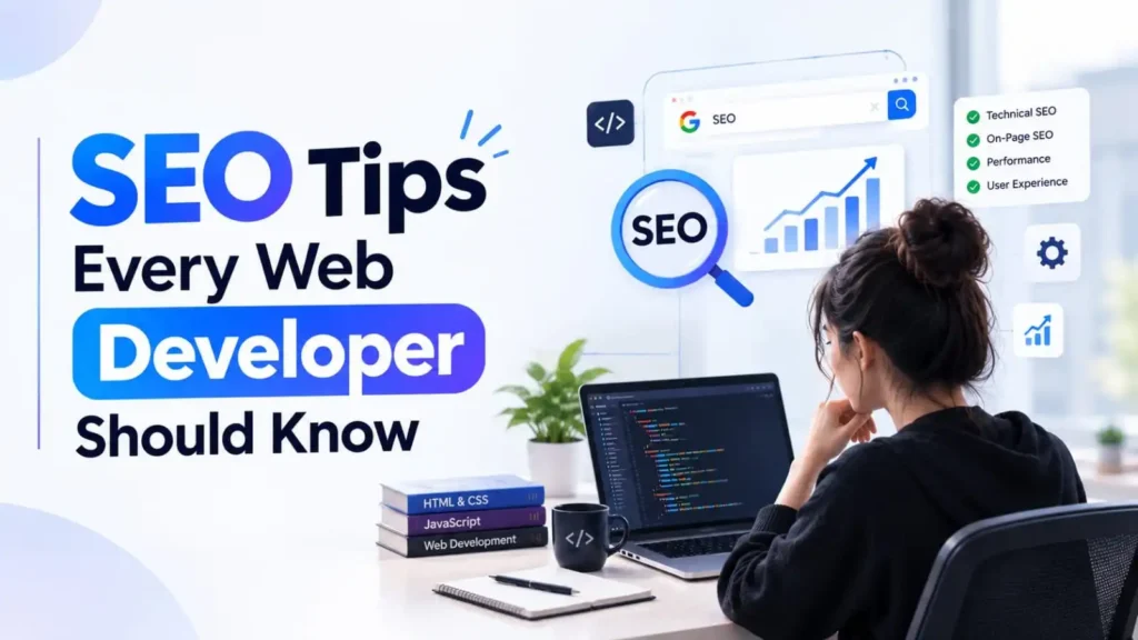 Web developer analyzing SEO performance and website traffic