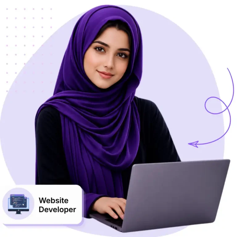 Huma Yaseen Web Developer Working on Laptop